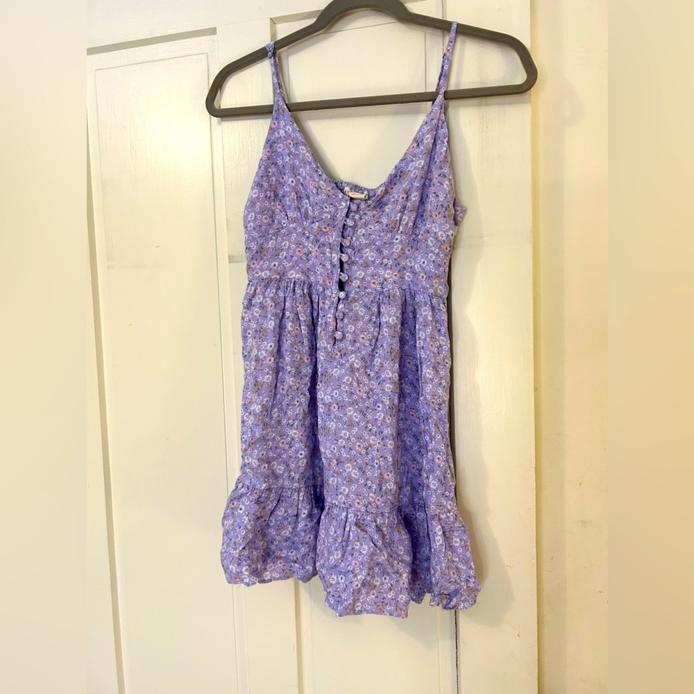 Purple flower print summer dress